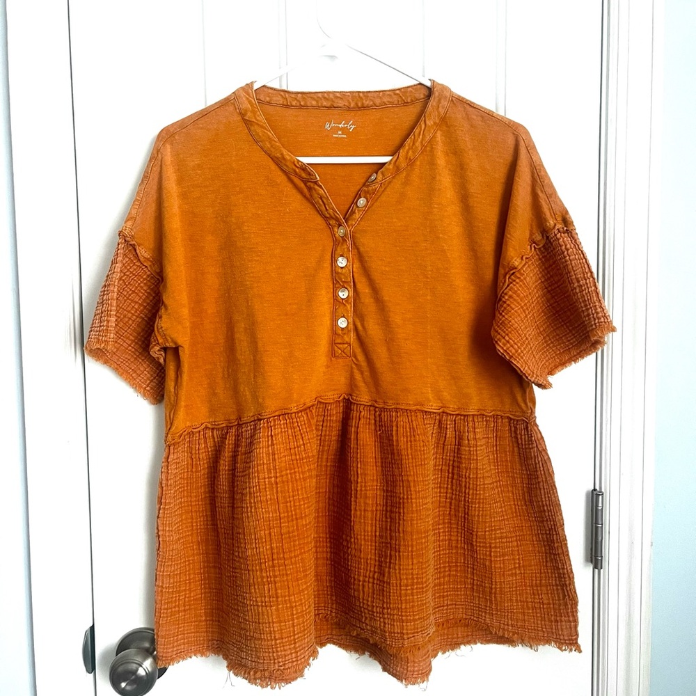 Wonderly Terracotta Button-Down Blouse